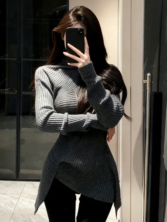 2026年冬季森林北同款灰色不规则毛衣气质高级感显瘦miu系针织衫