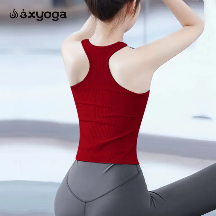 高级感红色瑜伽服普拉提时尚胸垫运动健身服上衣瑜伽背心吊带上衣