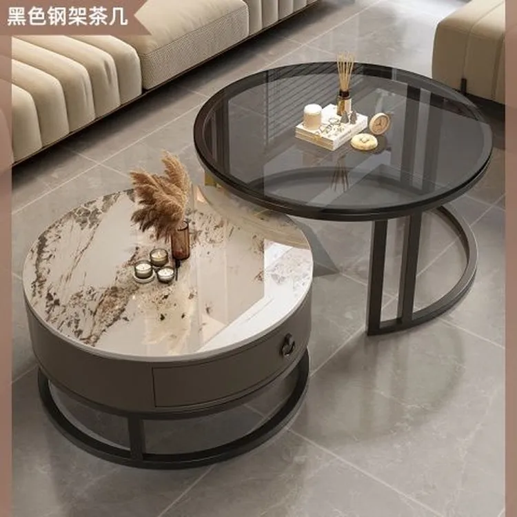 岩板茶几客厅家用小户型简约现代轻奢意式组合大理石玻璃圆形茶几