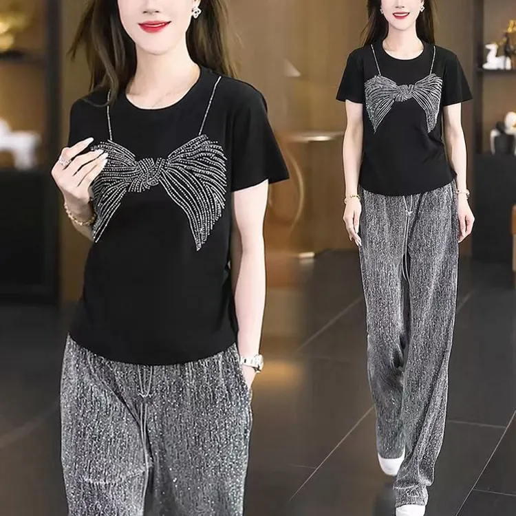 夏季大码女装休闲套装200斤微胖mm宽松显瘦时尚韩版运动服两件套