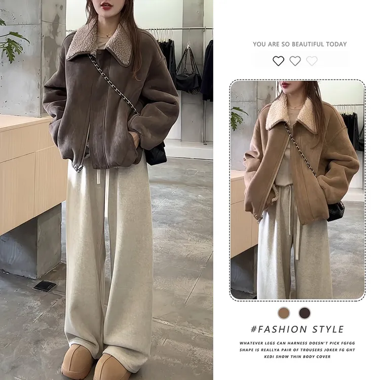 皮毛一体美式羊羔绒外套女2025冬季新款时尚宽松百搭翻领夹克上衣