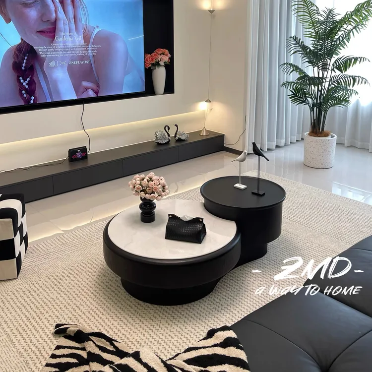【筑梦岛】新款意式极简轻奢高级感设计师客厅家用圆形大理石茶几