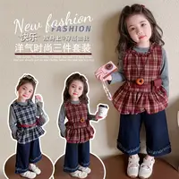 2025年秋款两色红格子牛仔裤三件套