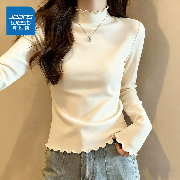 真维斯木耳边半高领打底衫女2025新款冬季小个子修身狂欢季好物