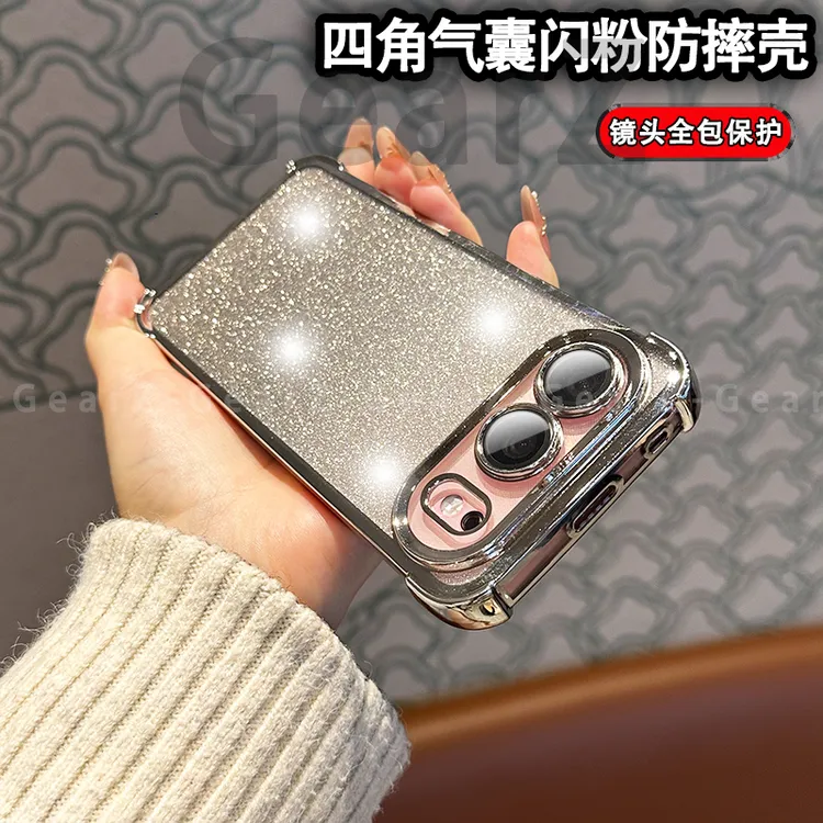 适用荣耀500四角防摔闪粉手机壳自带镜头膜全包创意网红透明软壳