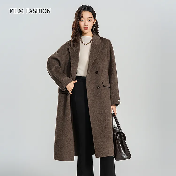 一电影一时装2025冬季新款100%绵羊毛长款翻领呢大衣女FGCG841002