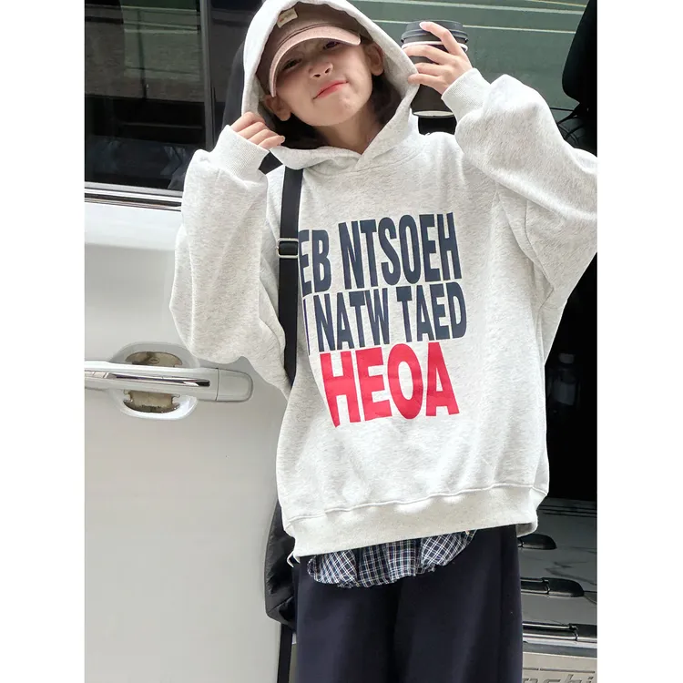K29965孙小美潮酷女童秋冬卫衣2025新款儿童连帽上衣加绒加厚衣服