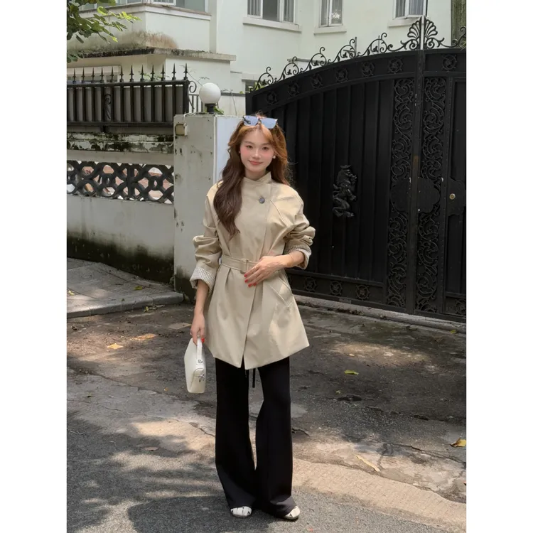 立领一粒扣短款风衣外套女装英伦风2025秋季新款时尚显瘦大衣爆款