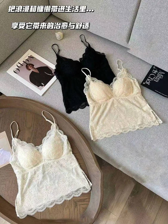轻奢蕾丝法式吊带背心女内搭带胸垫性感美背外穿一体女
