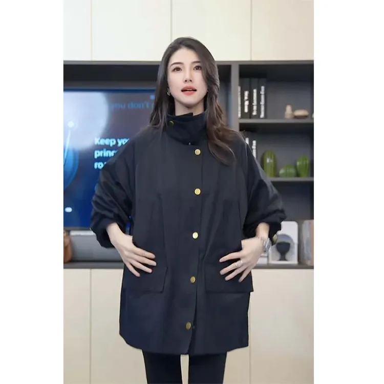 小乖逃X休闲时尚黑色风衣冬季夏季外套风衣俩个口袋百搭T1001春秋