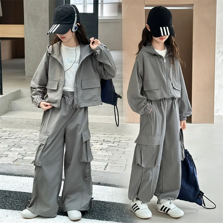 女童秋季潮酷连帽外套工装裤套装6-12岁15中大儿童小女孩休闲套装