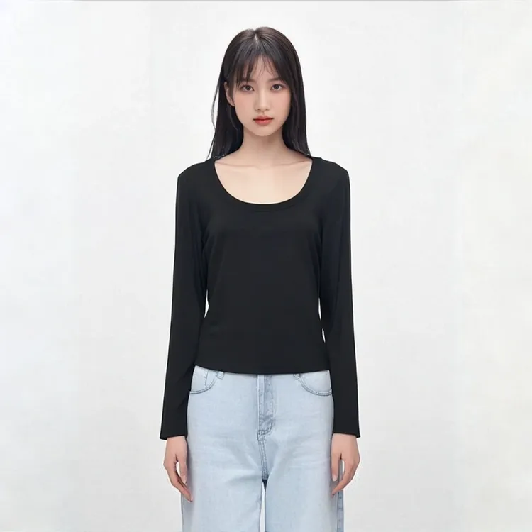 秋季纯色柔软抗起球T恤女美拉德风胖妹妹打底衫短款遮肚子减龄