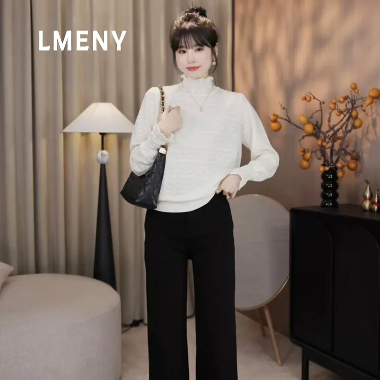 LMENY“茉莉白雪”美的冒泡～绵羊毛木耳边小香蕾丝提花针织25DM005