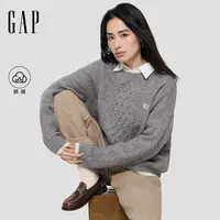 Gap女装2025秋季新款刺绣logo复古绞花圆领毛衣针织衫DR 793660