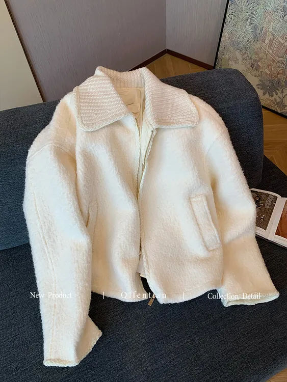 高级感翻领拼接简约气质上衣女2025秋季新款设计感慵懒凤软糯外套