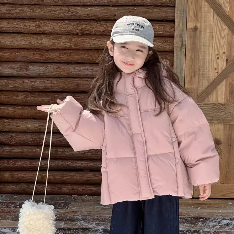 【舒适保暖】女童棉服2025新款韩版加厚纯色连帽宽松棉衣外套D