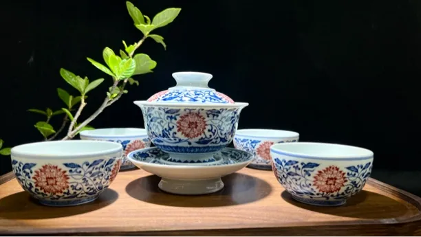 景德镇手绘柴窑家用办公室防烫防茶垢茶具盖碗主人杯收藏品送礼