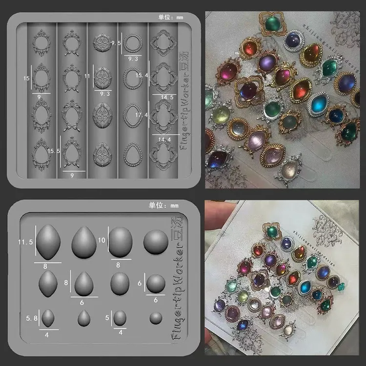 豆汤新品美甲模具巴洛克欧式宝石相框复古雕花高透硅胶磨具平替款