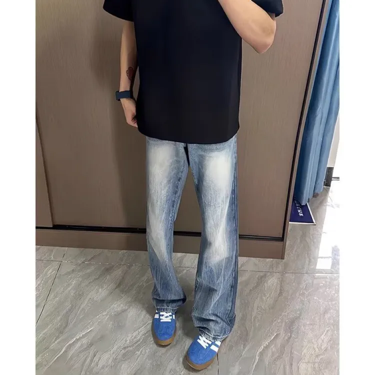 闪电四季通用男夏季微喇裤牛仔裤男士直筒复古韩系