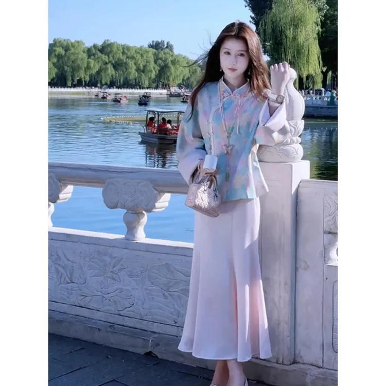 《七彩画•什刹海》新中式国风套装裙气质名媛高级时尚外套鱼尾半裙