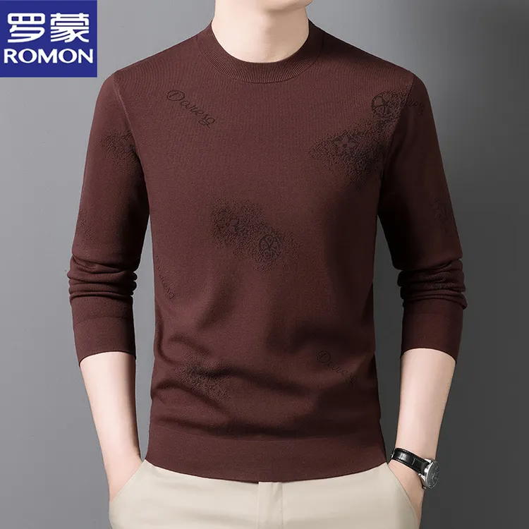 罗蒙新款圆领休闲针织衫秋季男装商务百搭不易变形高档宽松打底衫