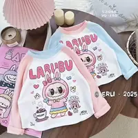 卡通拉布布女童长袖t恤春秋季女孩圆领撞色多巴胺打底衫儿童上衣