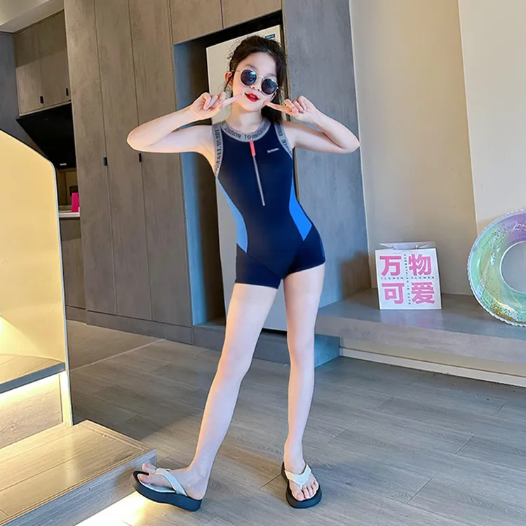 女童泳衣中大童游泳馆女宝专业训练游泳衣女孩连体高级泳装儿童潮