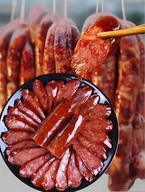 麻辣香肠，三肥七瘦土猪前腿肉制作，古法熏制麻辣干香