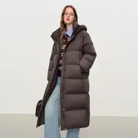范思蓝恩立领连帽长款羽绒服女2025冬新款H版型保暖外套25FS14071