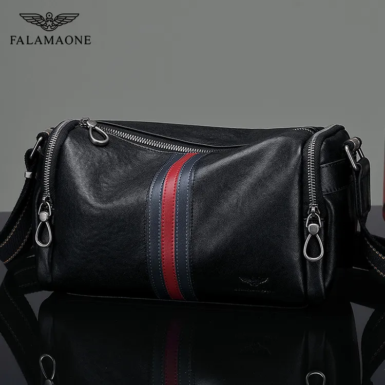 FALAMAONE品牌正品黑色单肩包男士真皮包休闲通勤百搭小背包男包