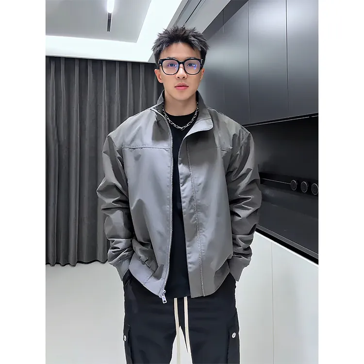 狼灰色教练飞行员夹克男款秋季高级感痞帅短款外套硬汉廓形棒球服