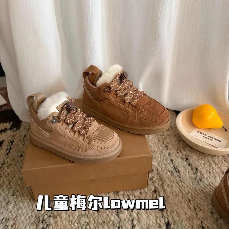 桑坡儿童雪地靴新款梅尔lowmel真皮系带宝宝儿童梅尔羊毛雪地靴