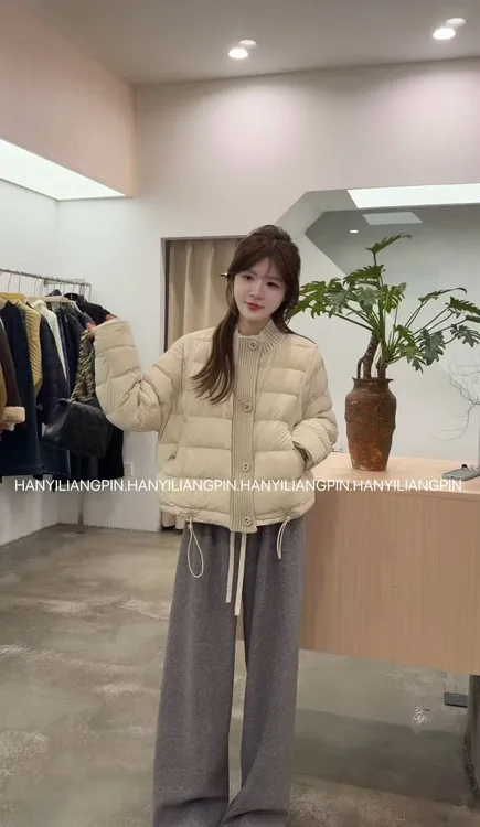 【拼接羽绒】韩版针织拼接羽绒服