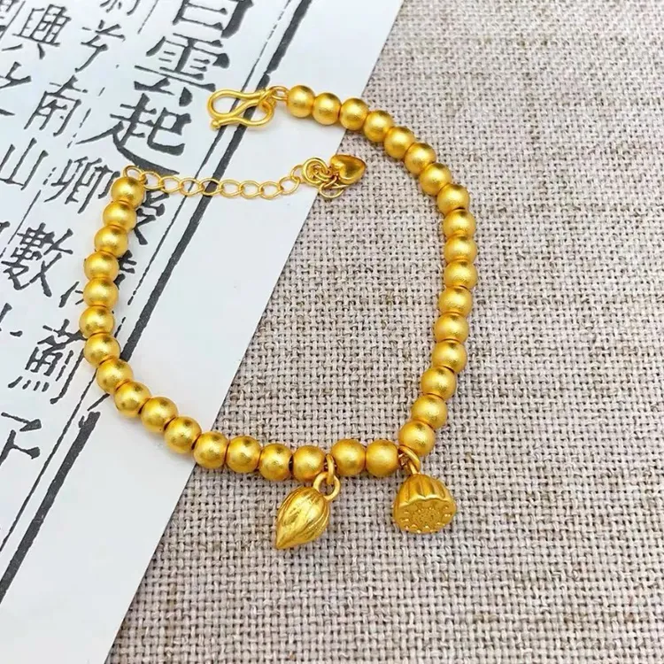 钛钢手链 国潮新中式古法网红款两世欢高保色莲蓬莲花s扣手链金女