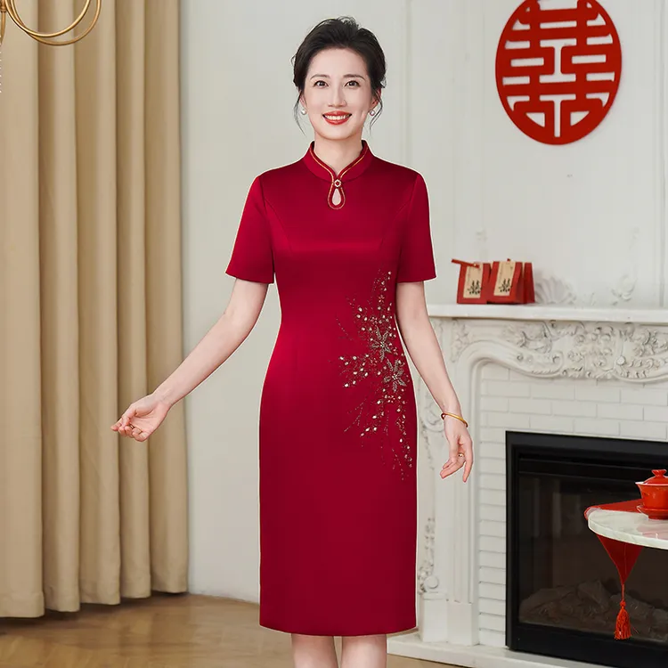 55521-1喜婆婆妈妈参加婚礼服婚宴装粉色旗袍年轻款新娘结婚套装