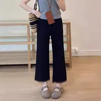 大码女装-5891黑色裤子蕾丝边微喇显瘦显高百搭休闲时尚高腰宽松