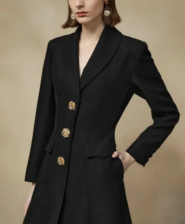 ZLR 2025秋【歌中】立体合金扣子经典怀旧风尚显瘦气质中长款风衣