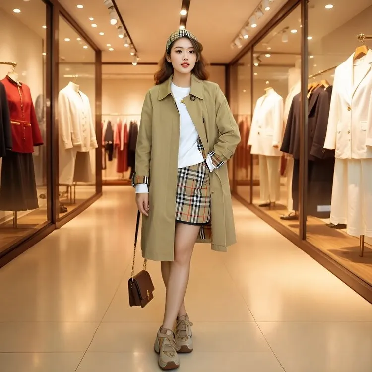 秋季宽松型时尚气质森系女网红风衣大衣休闲风春秋中长款经典外套