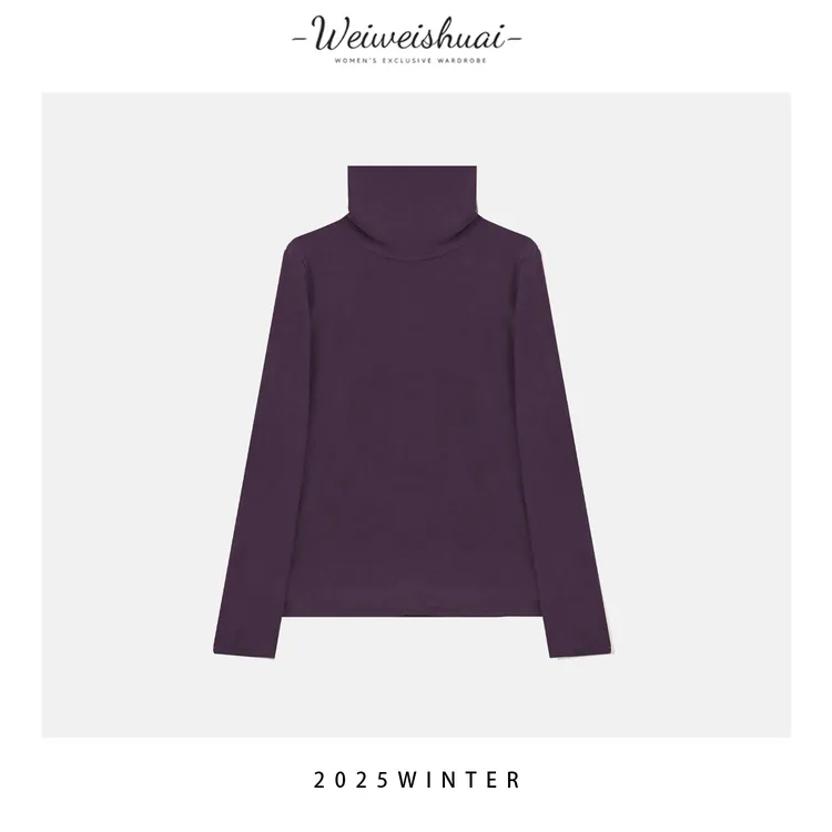 【广州微姐】秋冬时尚百搭德绒纯色显瘦修身高领套头长袖打底衫3179