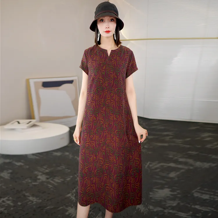 2025夏时尚浪漫大牌杭州真丝连衣裙女气质妈妈香云纱桑蚕丝裙子