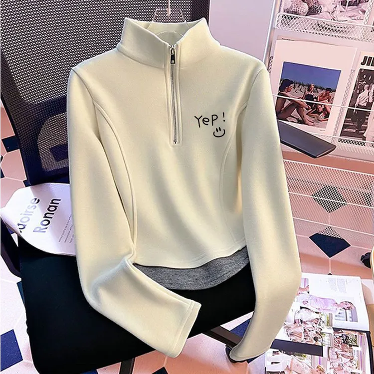 女童半拉链卫衣德绒高龄春秋季2025新款宽松儿童保暖打底衫上衣潮