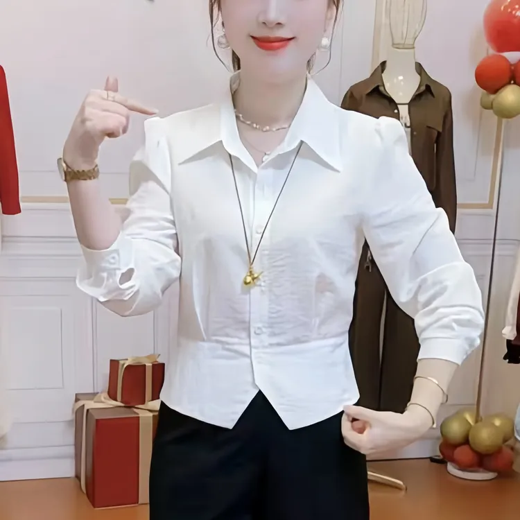 2025秋季新款老钱风时尚百搭洋气甜美遮肚显瘦气质衬衫上衣女潮流