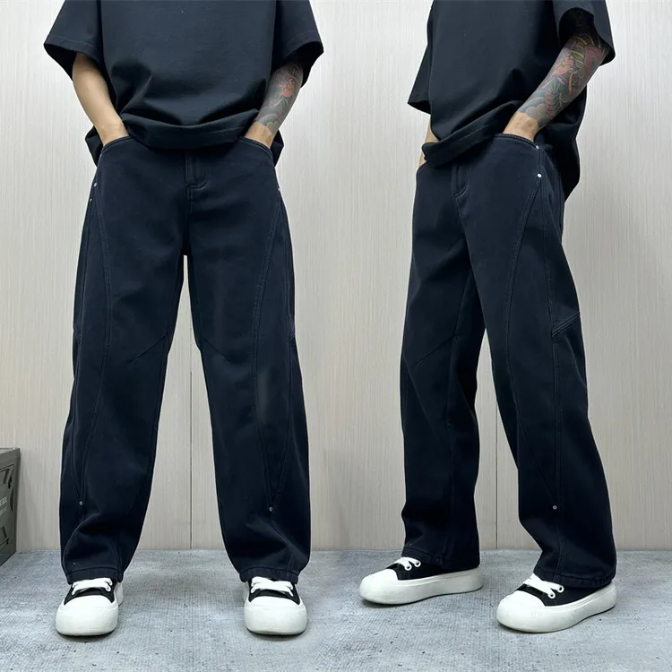 昊Studio秋季男士复古牛仔裤直筒秋季阔腿高街百搭直筒男士牛仔裤