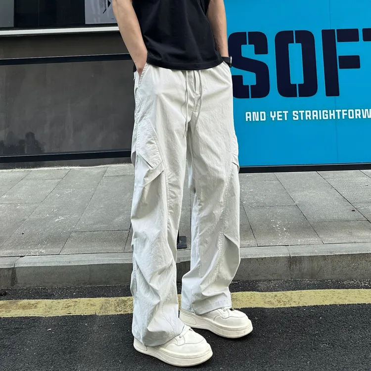 QUALCOMM褶皱感潮流直筒休闲裤男女秋季新款宽松户外工装速干长裤