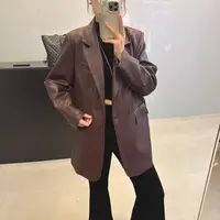 韩版东大门气质时尚宽松休闲设计感西装皮衣