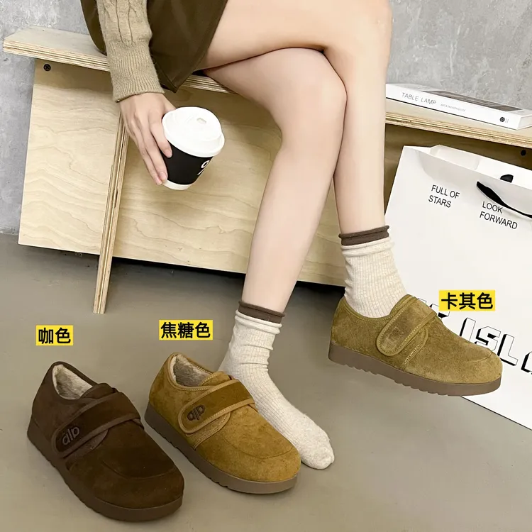 818-13大码女鞋勃肯棉鞋加绒复古保暖新款魔术贴一脚蹬防滑棉鞋