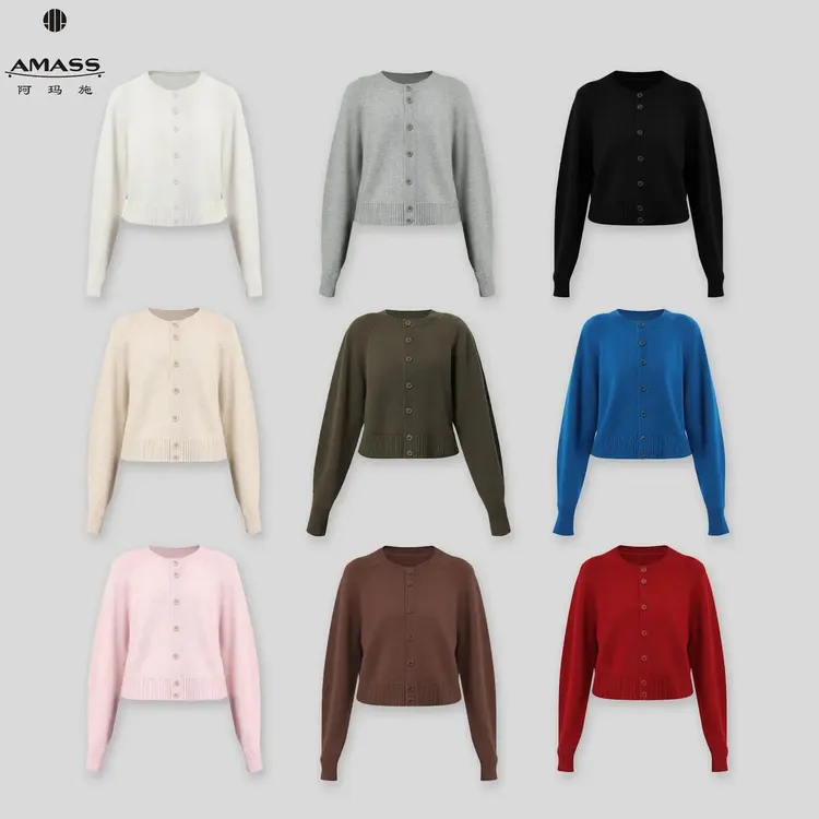 AMASS/阿玛施25年新款圆领单排扣纯色针织衫夏季纯色单排扣针织衫