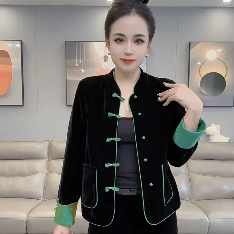 欧货高品质新中式国风两面穿金丝绒外套女2025新款双面穿百搭上衣