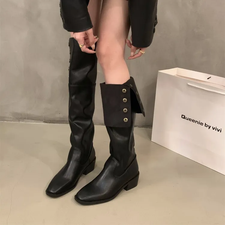 粗跟黑色高筒靴过膝靴长靴女鞋2025新款秋冬季瘦瘦靴长筒骑士靴子