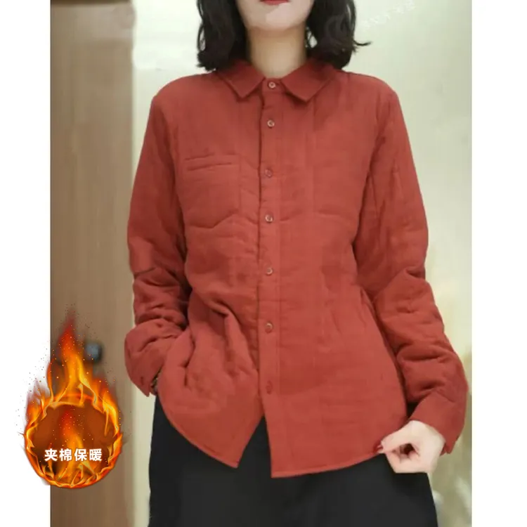 2025冬款新款复古洋气双层纱柔软舒适夹棉加厚保暖时尚文艺棉衬衣